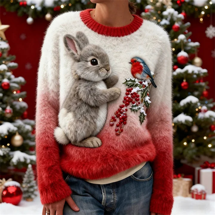 Suzette - Plush Sweater With a Christmas Rabbit