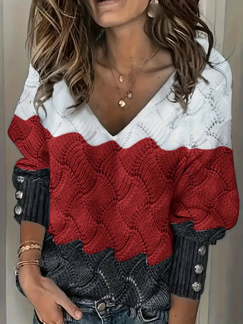 Renilda - Elegant V-Neck Knitted Sweater