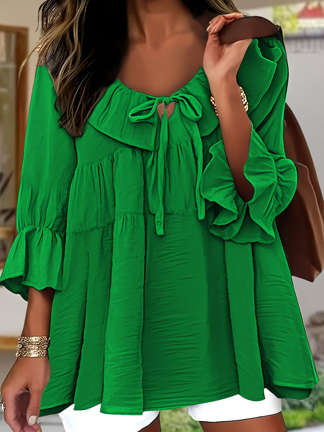 Garbine - Elegant Ruffle Neck Blouse
