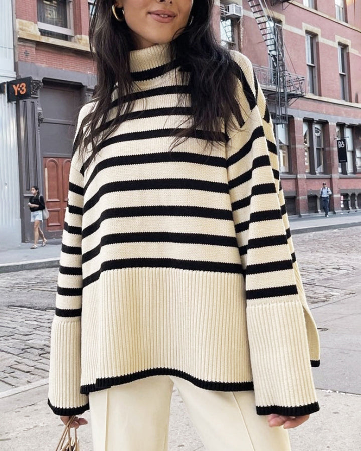 Kynesia - Oversized Striped Turtleneck Sweater