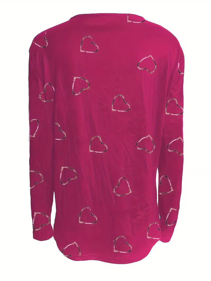 Romisha - Heart Print T-Shirt With Zipper