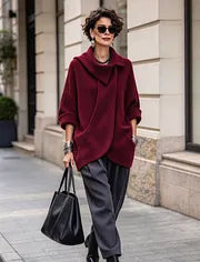 Clarena - Oversized Jacket With Asymmetric Collar and Pockets