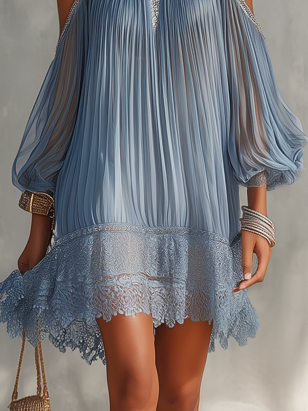 Viyana - Pleated Cold Shoulder Mini Dress