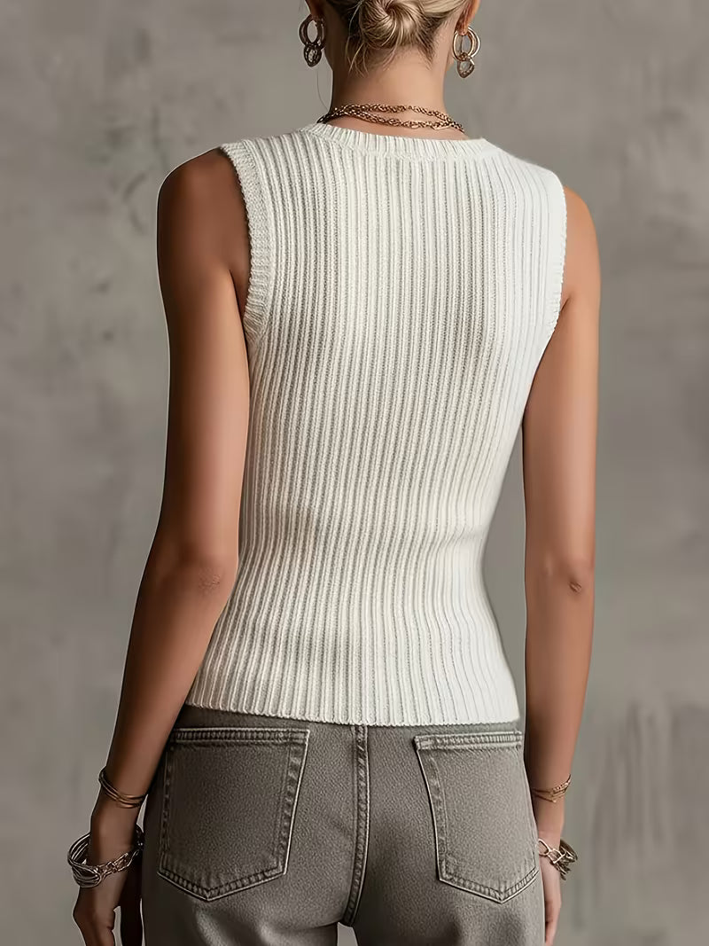 Sutchai - Sleeveless Heart Jacquard Contrast Vest