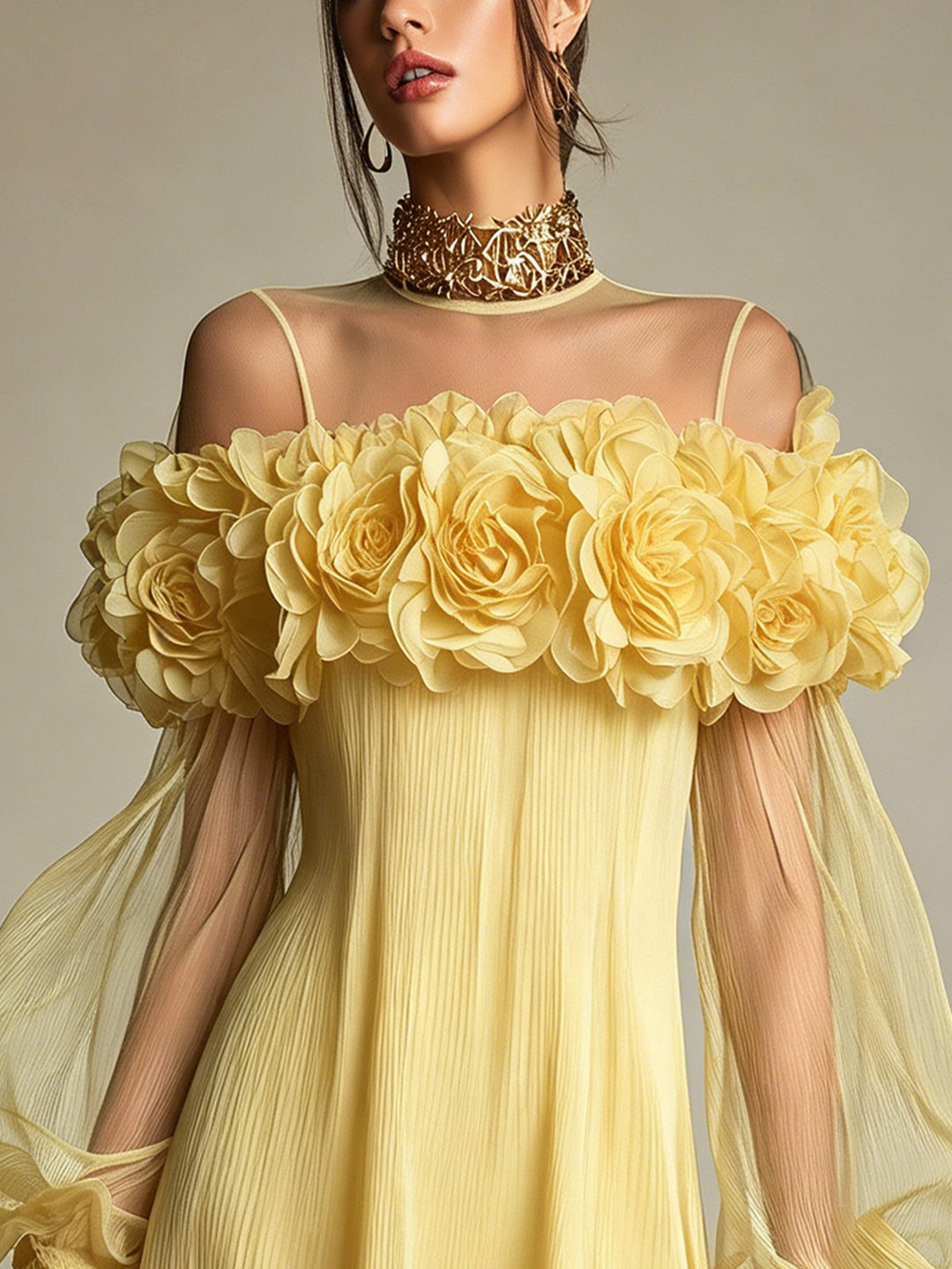 Liziana - Pleated Mini Dress With 3D Floral Embellishments