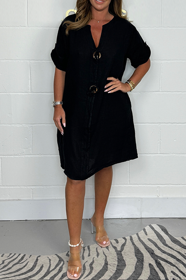 Noeilla - Casual Loose Button-Up Cotton Dress
