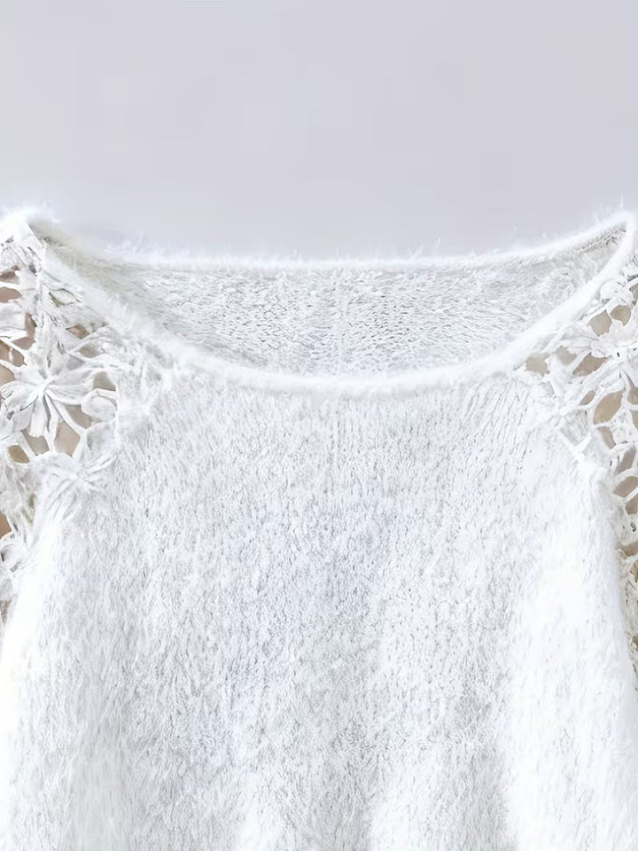 Dobrina - Hollow-Out Lace Off-Shoulder Sweater
