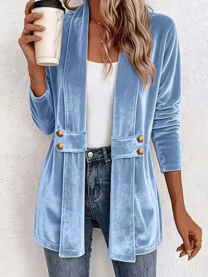 Sdenia - Velvet Open Front Longline Blazer
