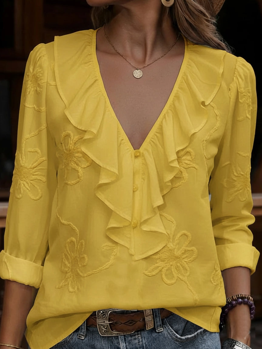 Celestine - Vintage Floral V-neck Shirt