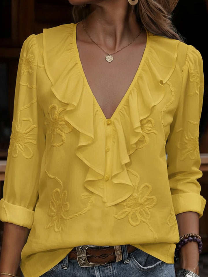Celestine - Vintage Floral V-neck Shirt