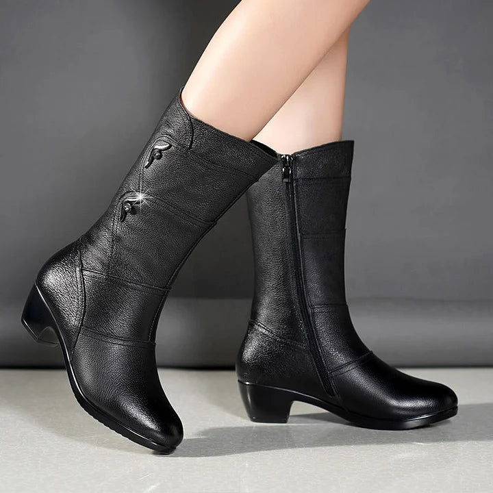 joania - Leather Boots With Side Zipper