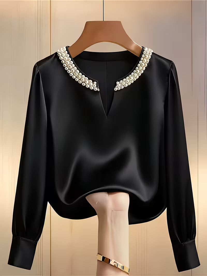 Avinaya - Elegant Long Sleeve Shirt With Round Neck Pearl
