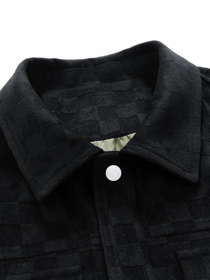 Leander - Checkerboard Print Faux Suede Pocket Jacket