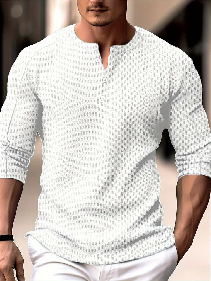 Biden - Waffle Knit Henley Long Sleeve Shirt