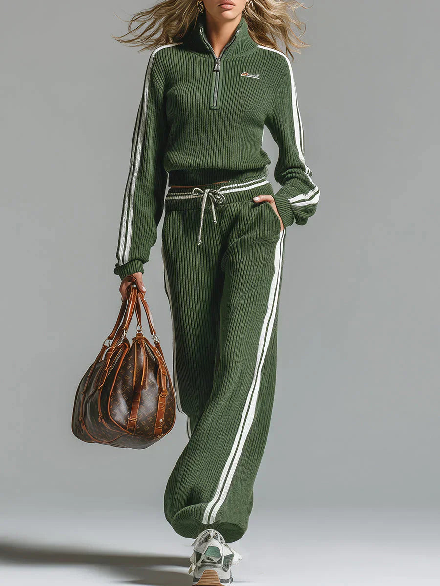 Cajsa - Loose Two Piece Set With Side Stripe Accent