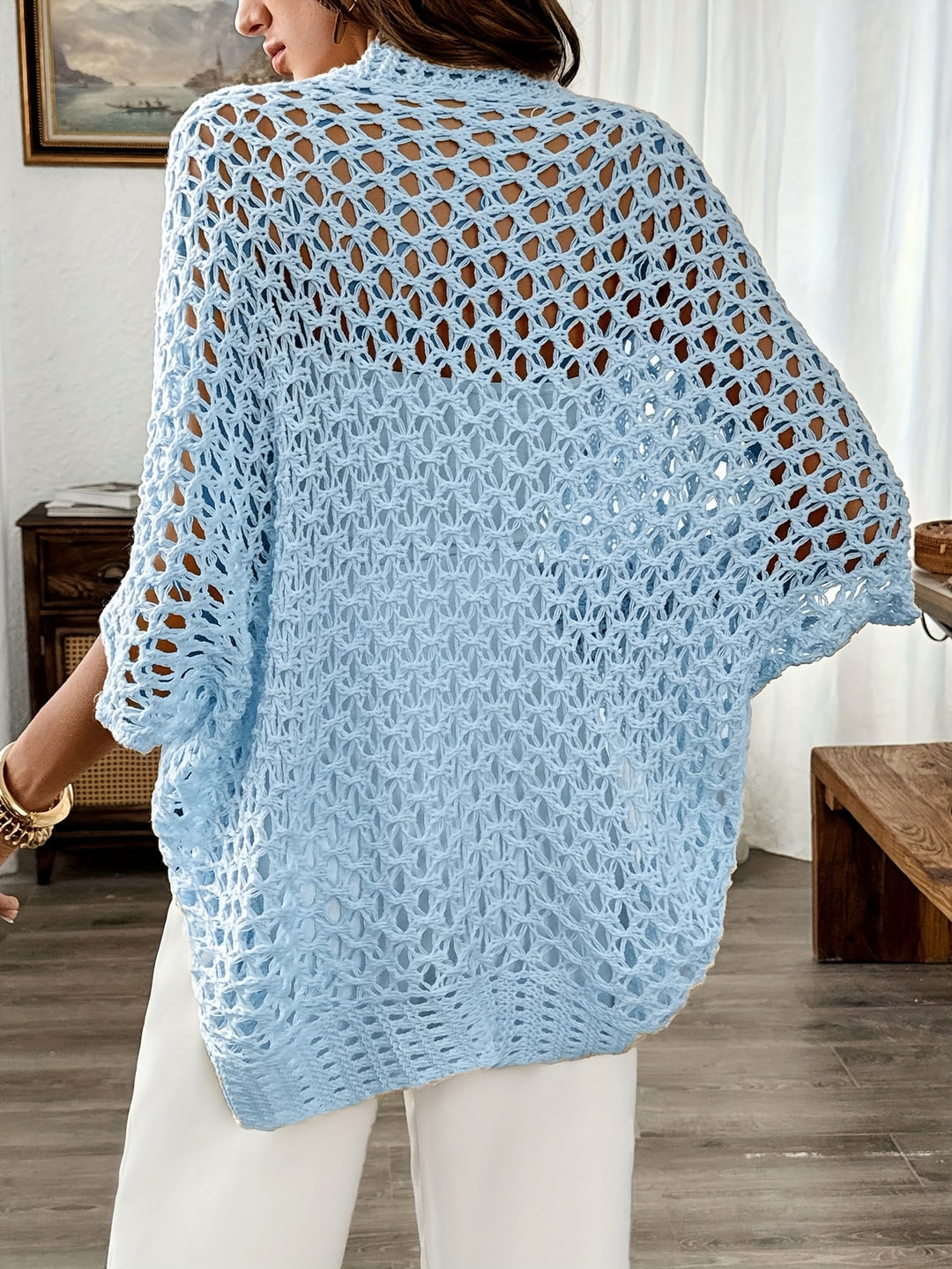 Etleva - Elegant Hollow Cardigan With Batwing Sleeves