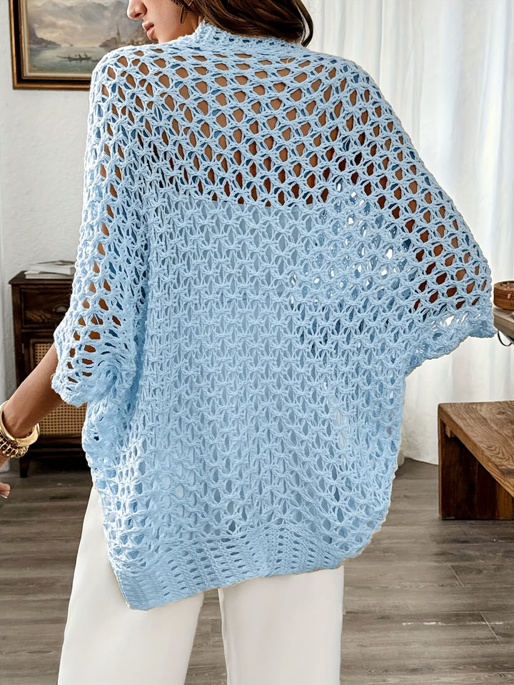 Etleva - Elegant Hollow Cardigan With Batwing Sleeves