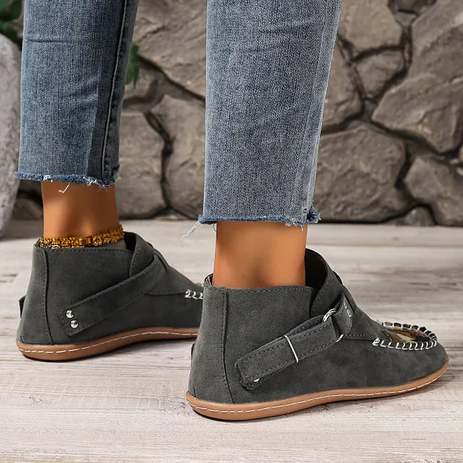 Corelle - Cat Print Flat Ankle Boots with Buckle