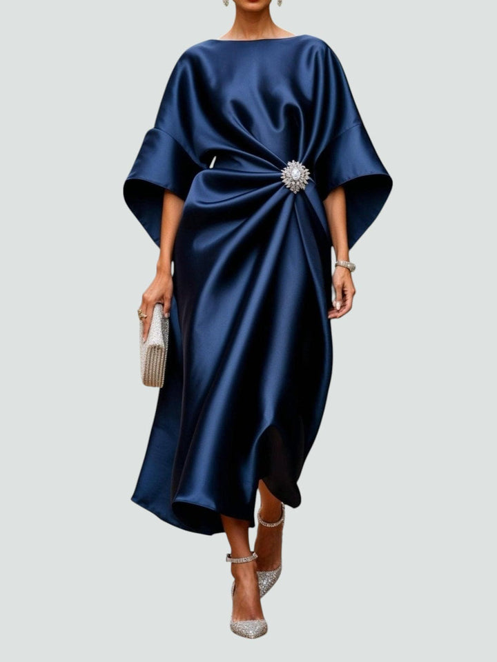 Marijona - Modern Satin Cape Sleeve Maxi Dress