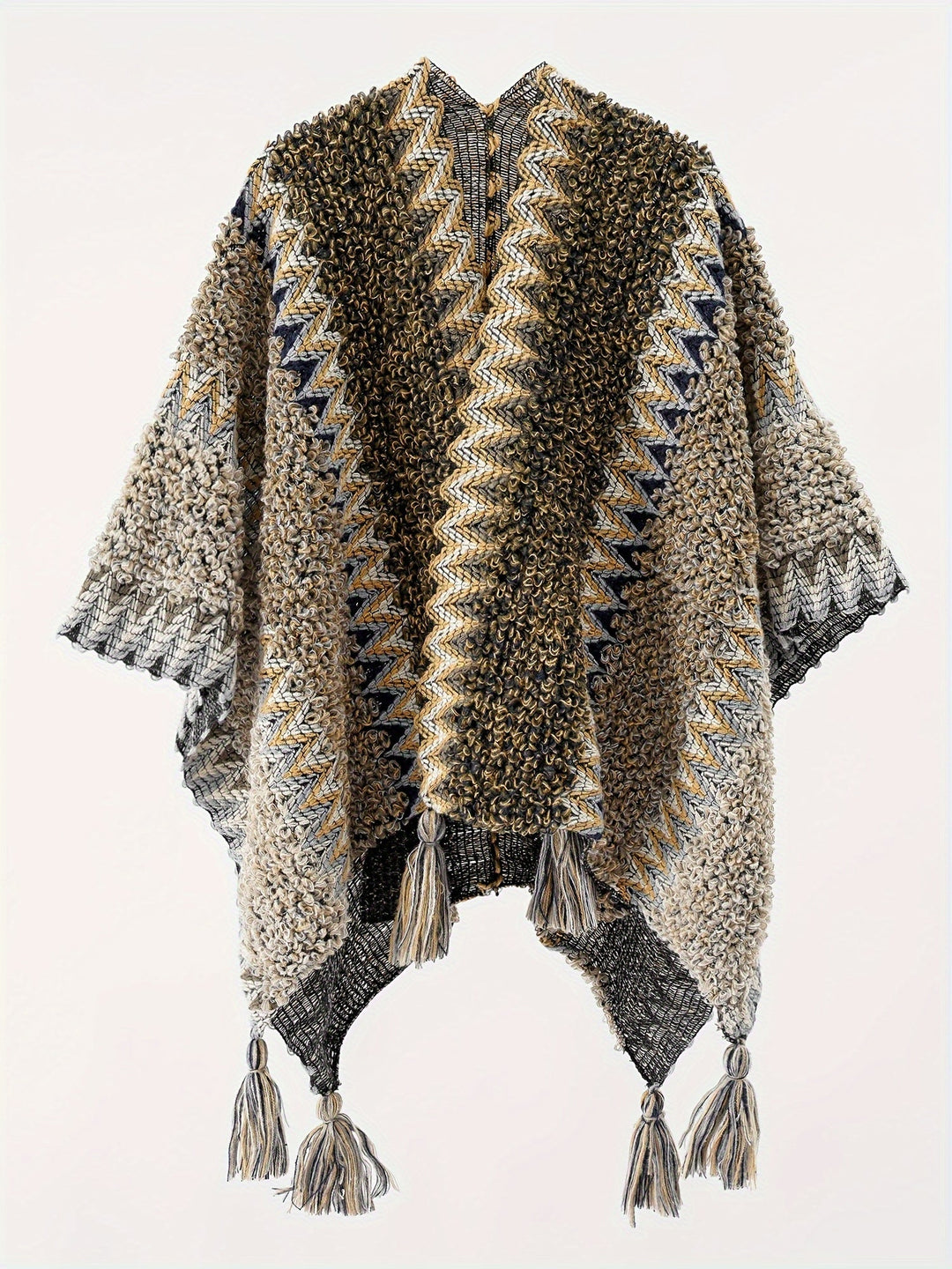 Raffalosa - Tassel Striped Blanket Cape Travel Jacket