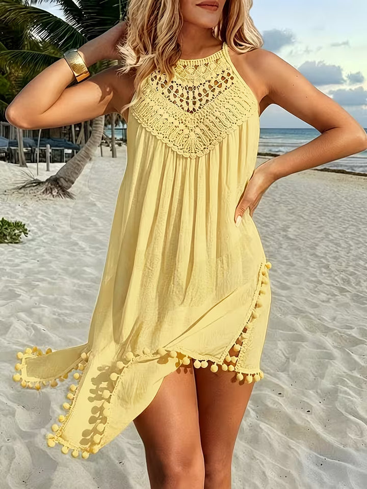 Shiena - Elegant Lace Crochet Halter Neck Dress