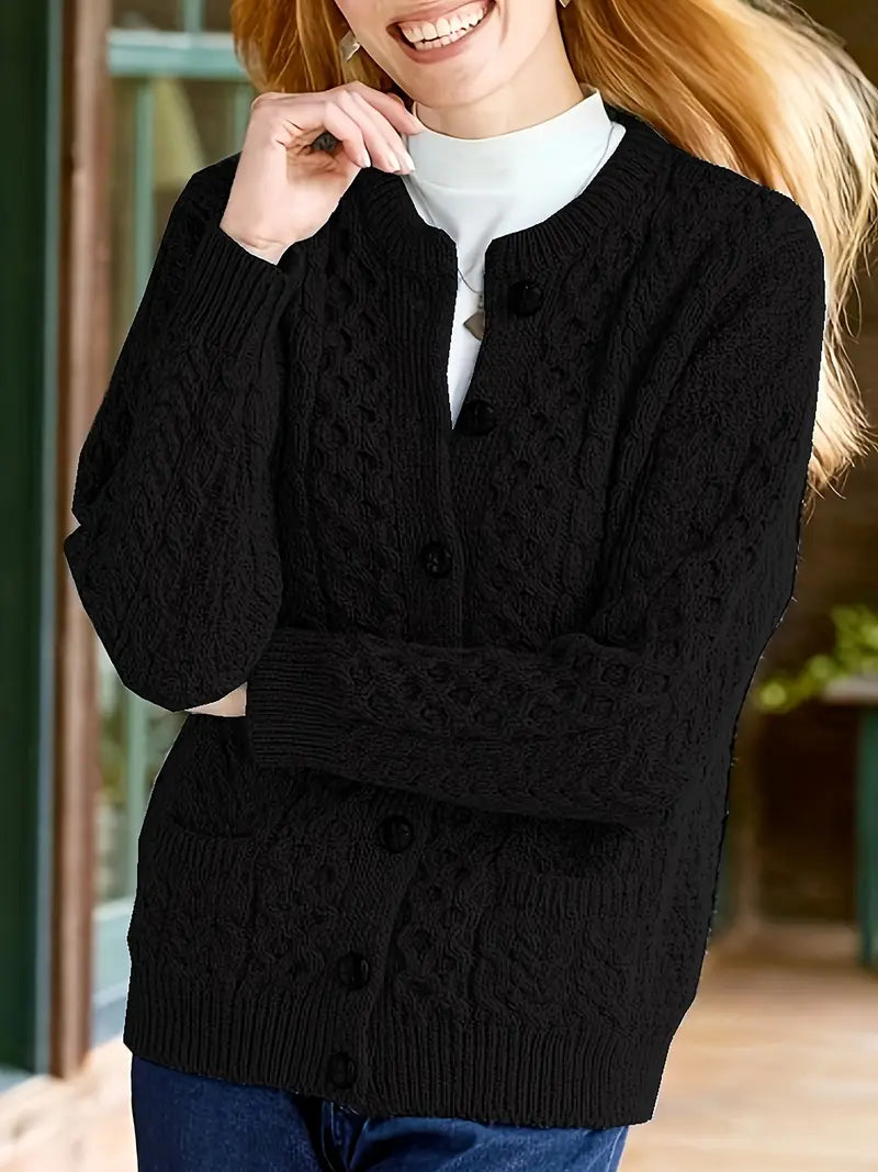 Audree - Cable Knitted Button Up Cardigan Sweater