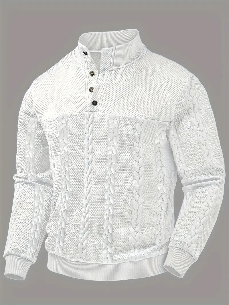 Dawson - Long Sleeve Henley Sweater With Striped