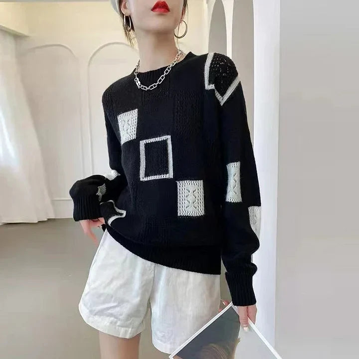 Azelauxa - Block Pattern Knitted Sweater