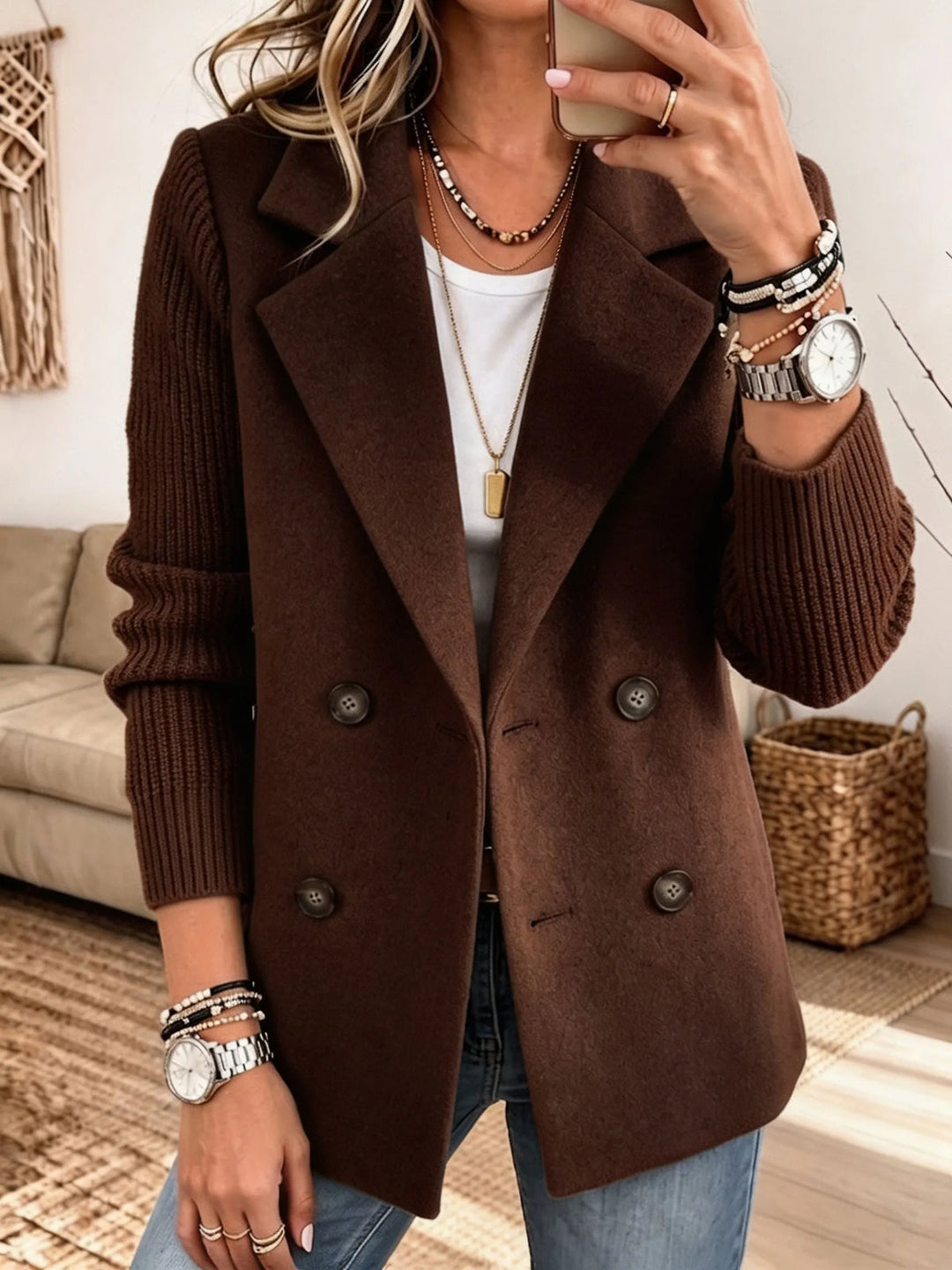 Geneisa - Stylish Autumn Jacket With Knitted Sleeves