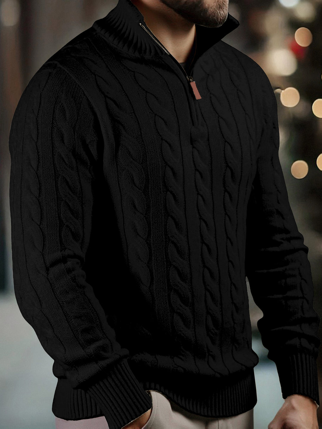 Vasyl - Cable Knitted Quarter Zipper Sweater