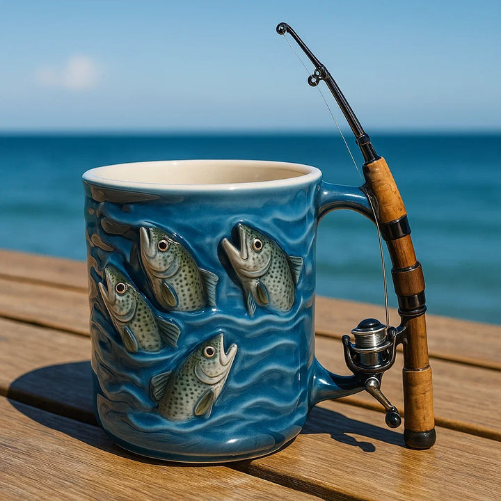 TideRoast - Fishing Mug with Mini Rod Handle