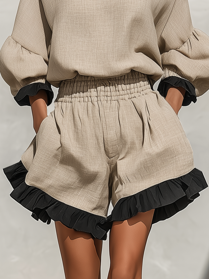 Simi - Blouse And Shorts With Linen Ruffle Trim