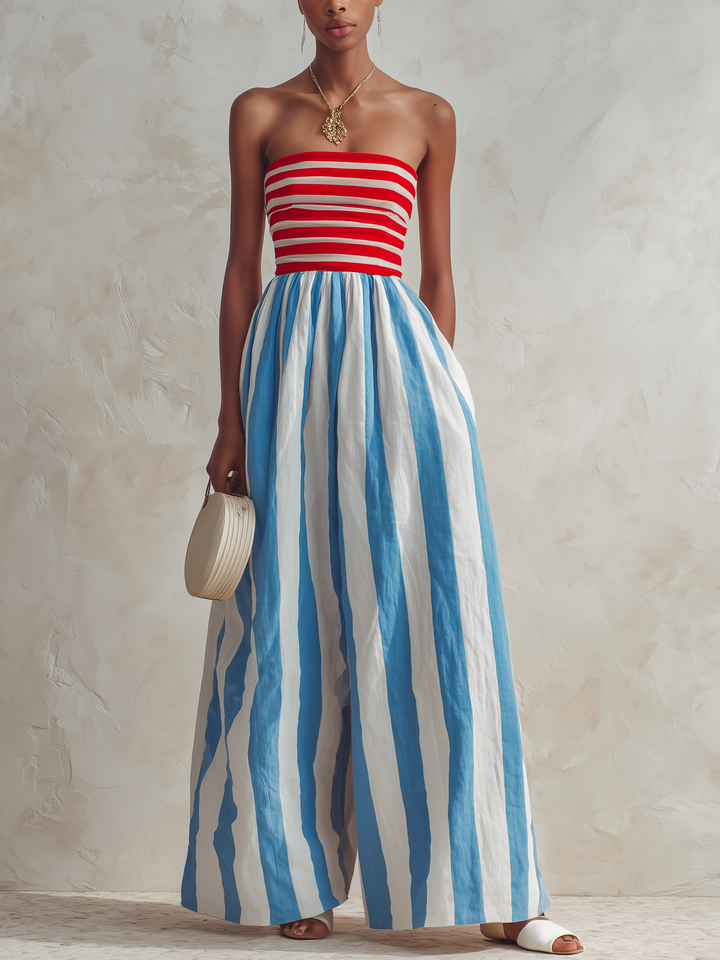 Billie - Strapless Striped Wide Leg Jumpsuit
