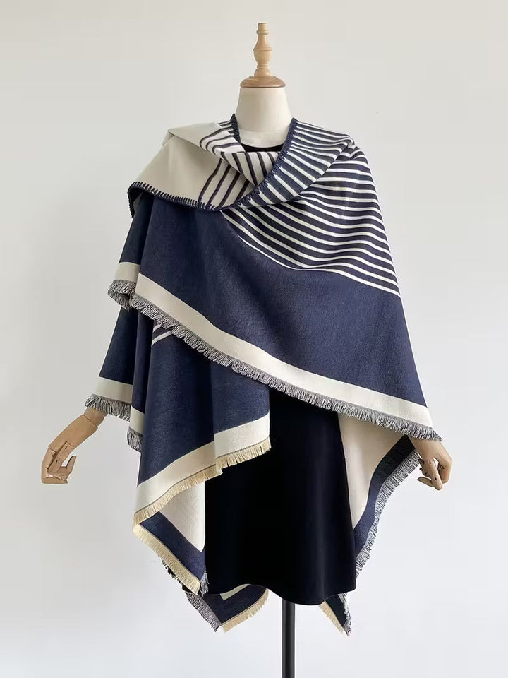 Taisija - Reversible Striped Jacquard Shawl in Faux Cashmere