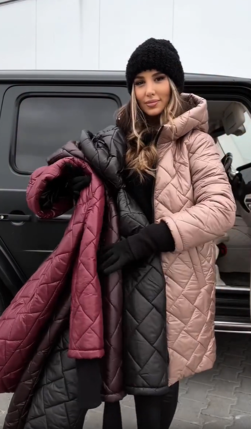 Kureha - Stylish Quilted Hooded Jacket With Zipper