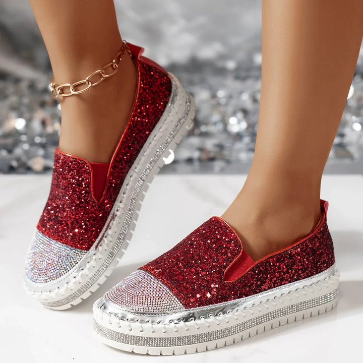 Lizka - Glitter And Rhinestone Platform Loafers