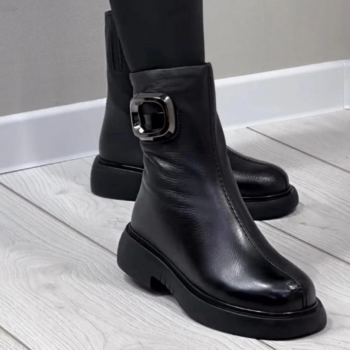 Moniek - Leather Ankle Boots with Buckle