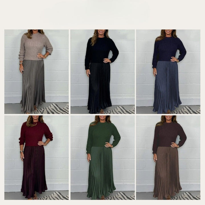 Yennefer - Elegant And Stylish Pleated Dresses With Round Neck