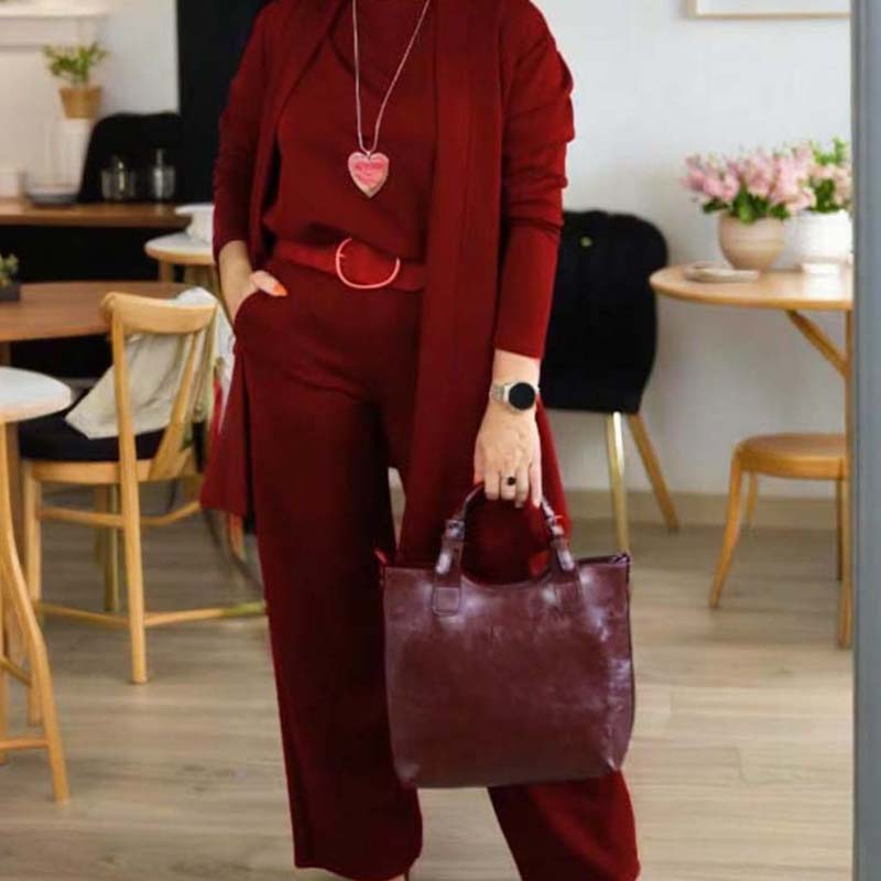 Dorren - Elegant 3-Piece Set With Long Cardigan, Top & Pant