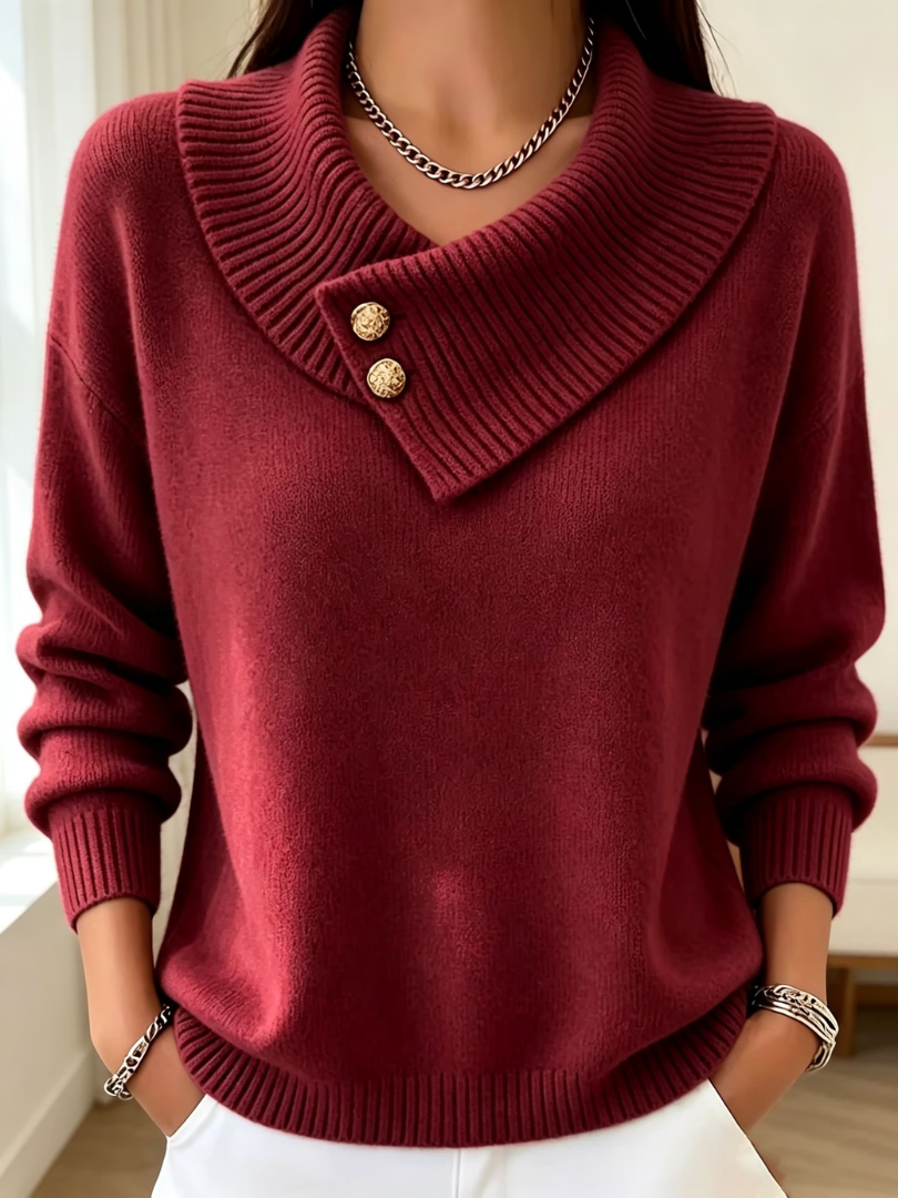 Renaette - Ribbed Knit Sweater With Cowl Collar