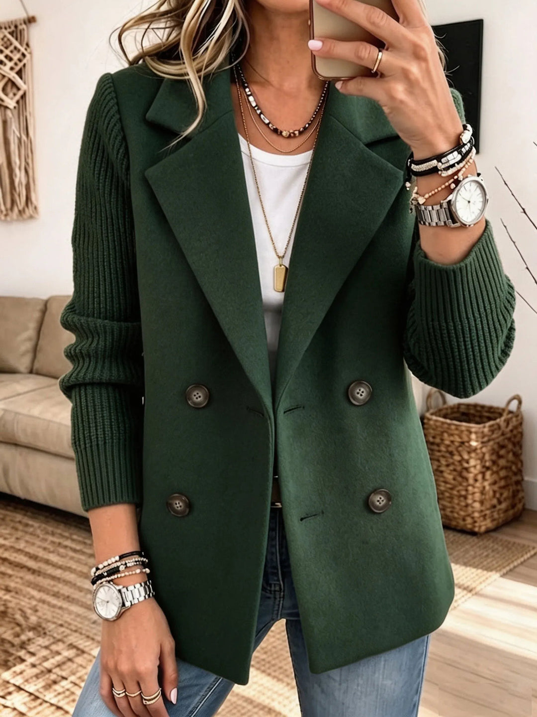Geneisa - Stylish Autumn Jacket With Knitted Sleeves