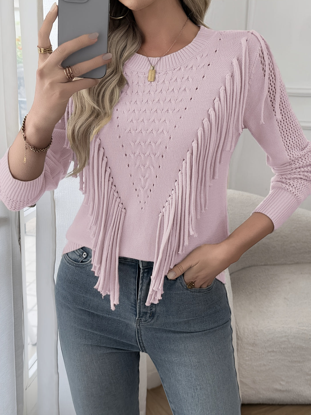 Thindra - Fringed Sweater With Long Sleeve