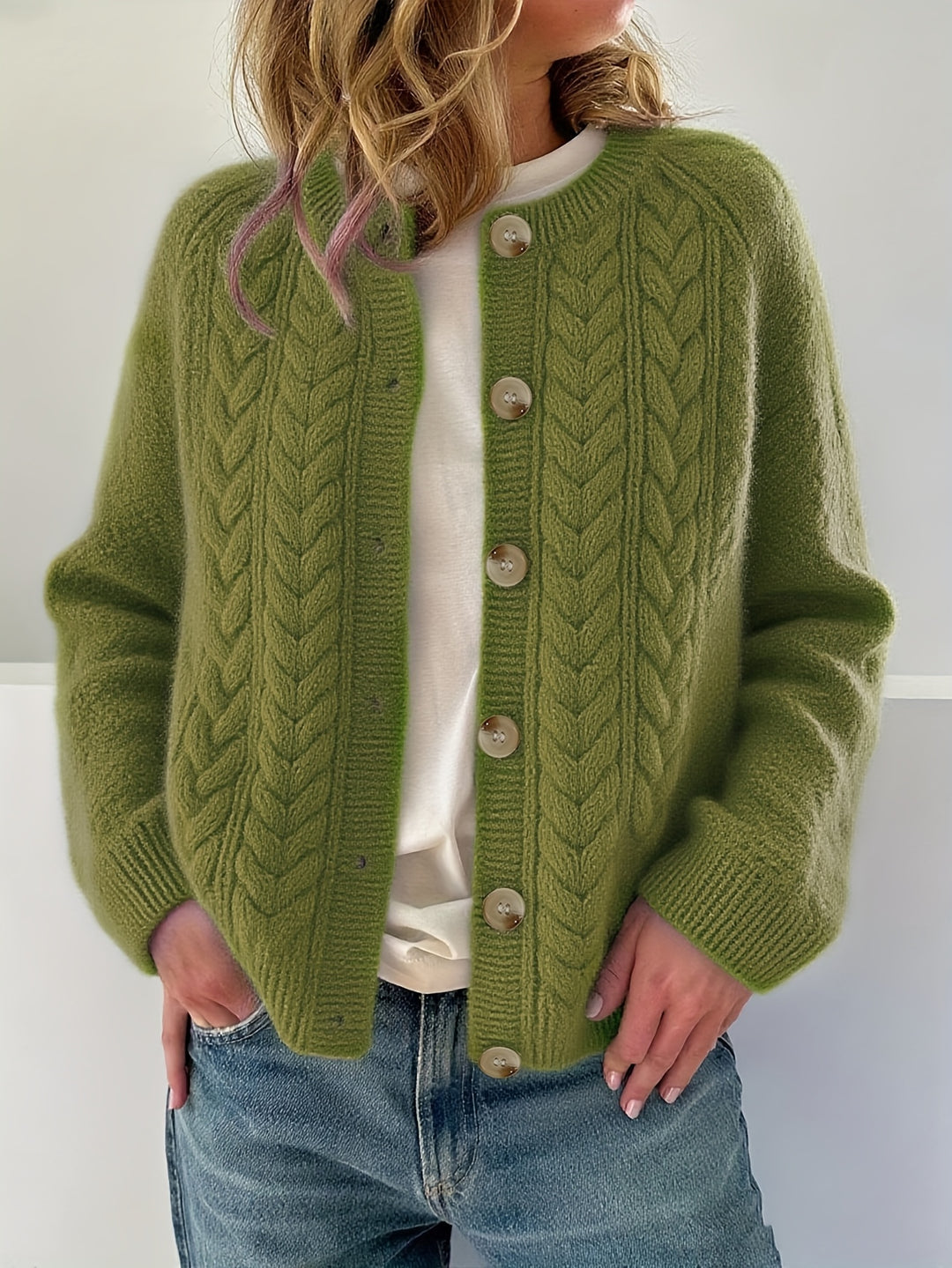 Dwina -  Cable Knitted Cardigan With Button