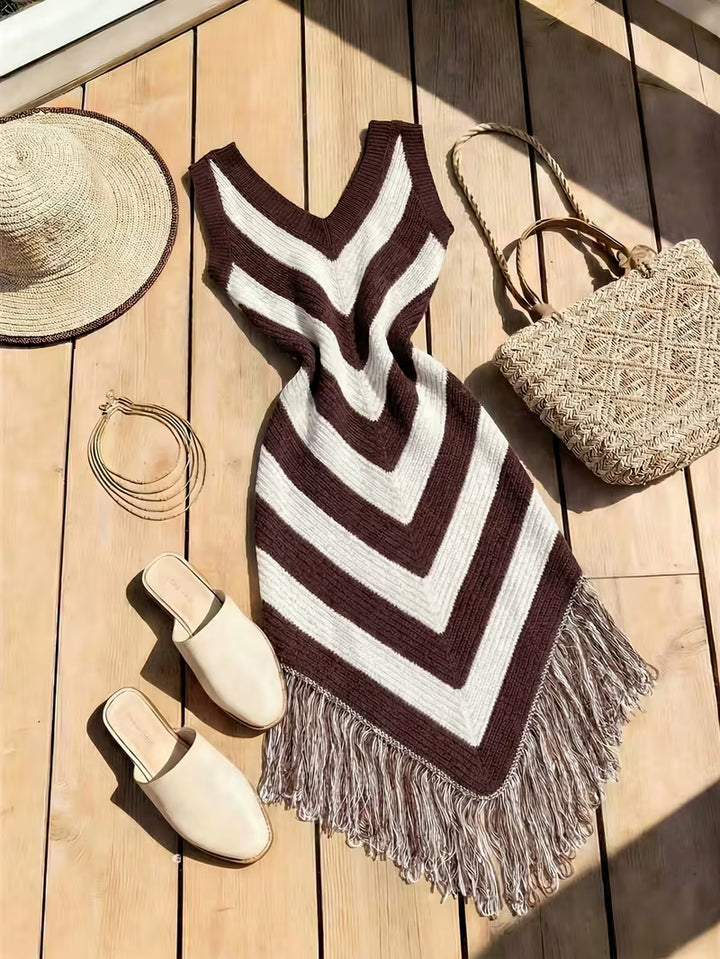 Foley - Fringe Hem Stretch Beach Cover-Up Dress