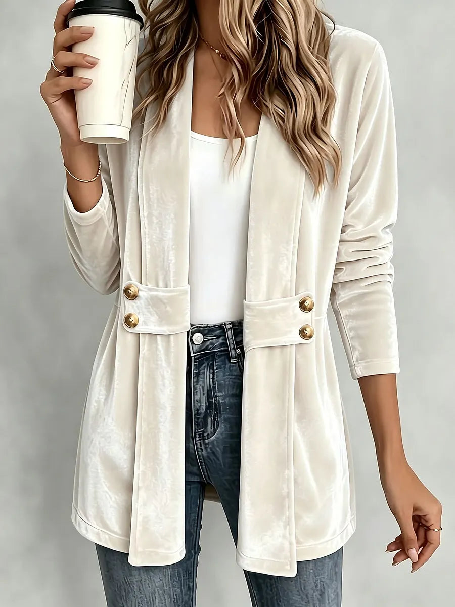 Sdenia - Velvet Open Front Longline Blazer