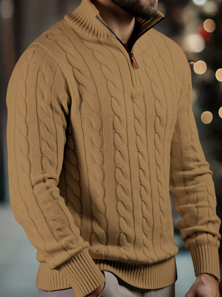 Vasyl - Cable Knitted Quarter Zipper Sweater