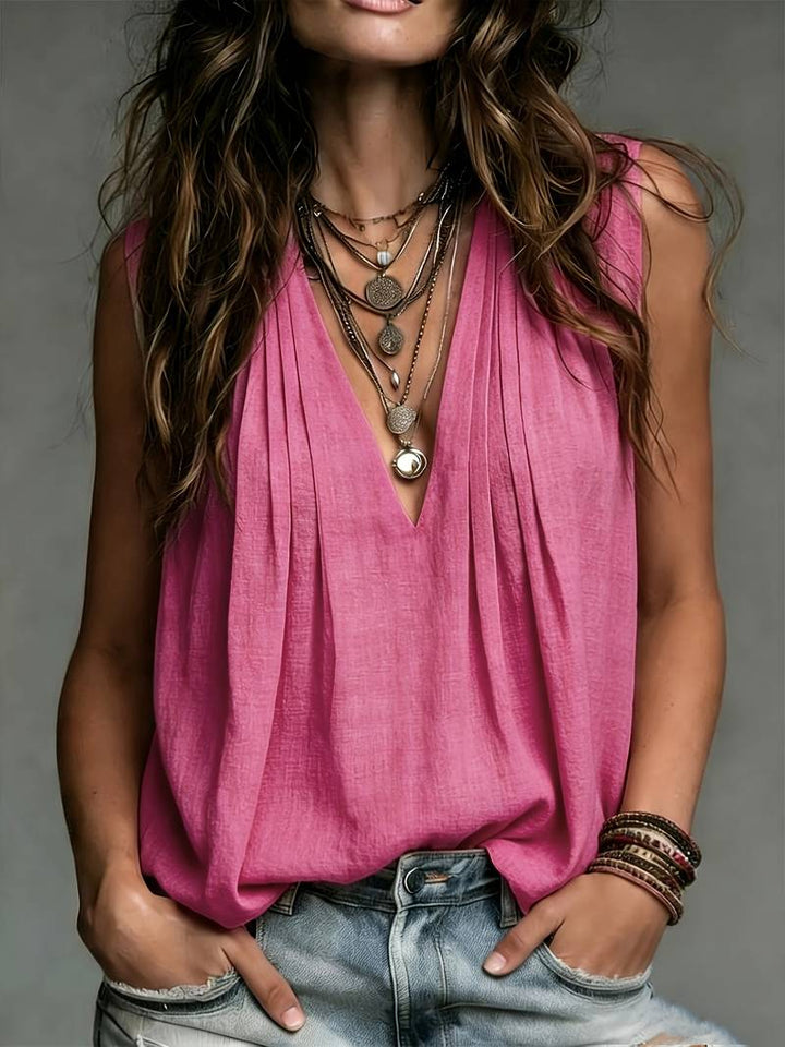 Reem - Sleeveless Pleated Loose fit Blouse