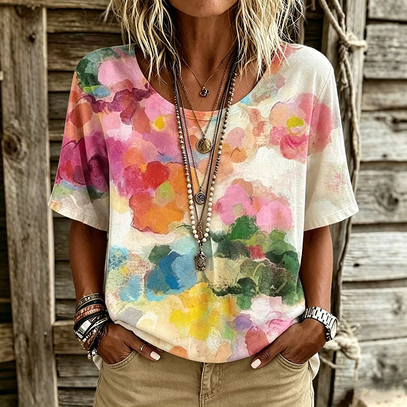 Pritey - Floral Print Graphic T-Shirt
