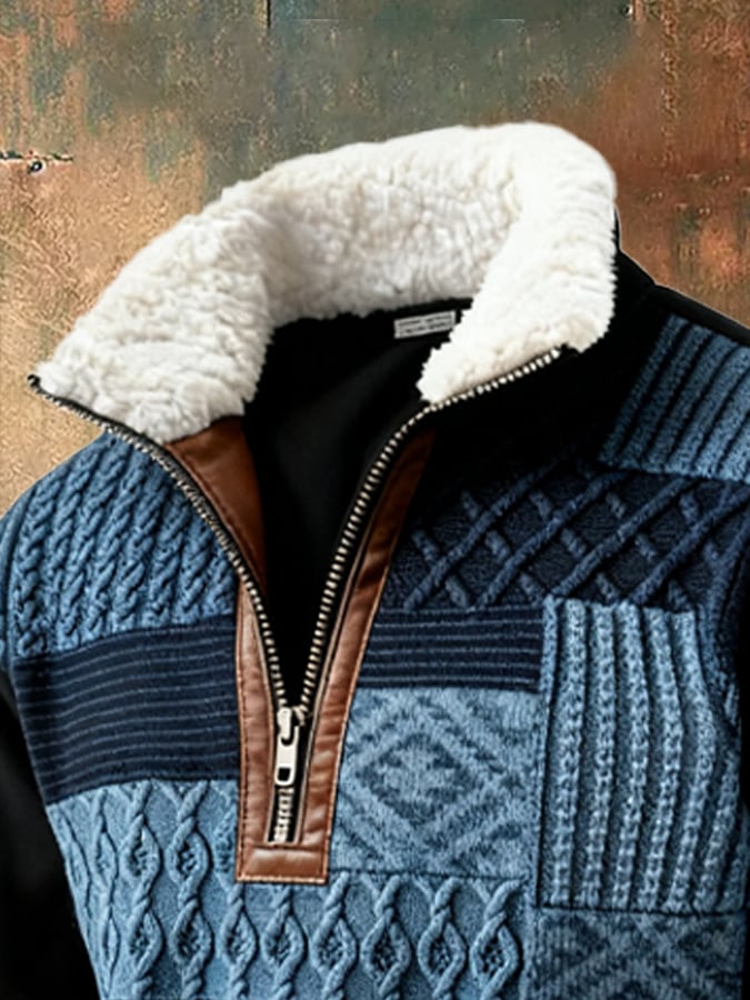 Abbott - Casual Retro Color Block Print Sweatshirt