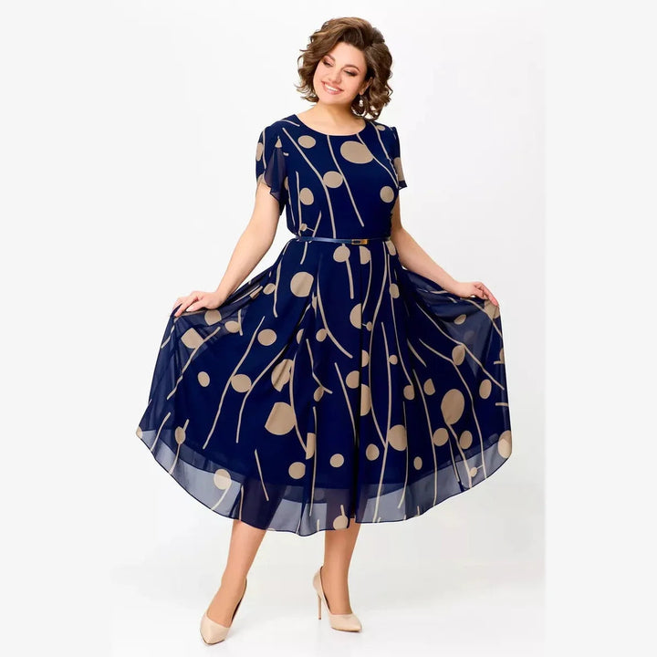 Nazeli - Polka Dot Print Chiffon MIidi Dress